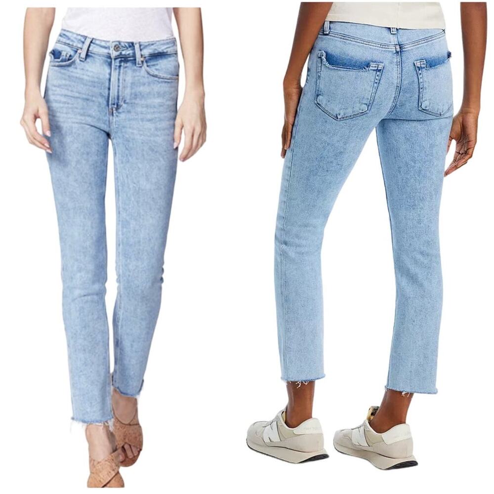 Paige Hoxton Slim Crop Jeans Size 26 Raw Hem Light Blue Wash 5 Pocket Mid-Rise